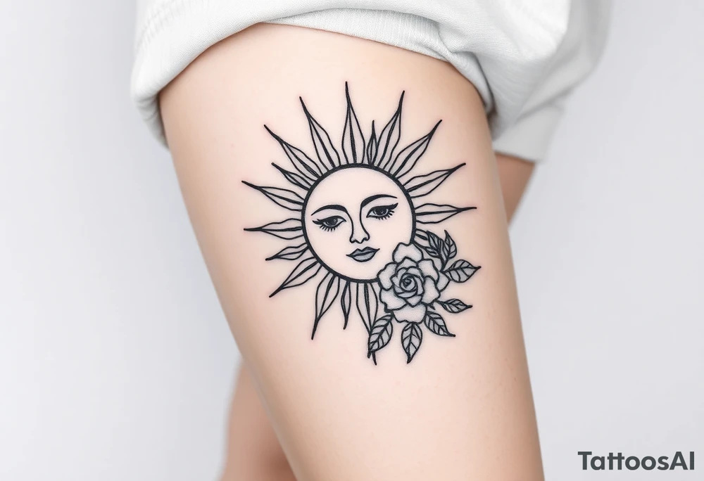 Traditional old
School sun with simple face, Sun, rose and crab old school style henna style tattoo idea