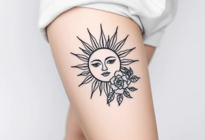 Traditional old
School sun with simple face, Sun, rose and crab old school style henna style tattoo idea