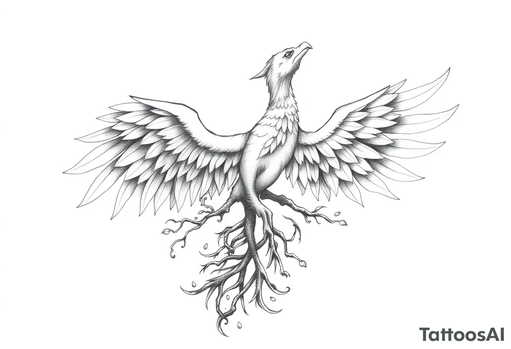 Powerful Phoenix rising tree of life tattoo idea