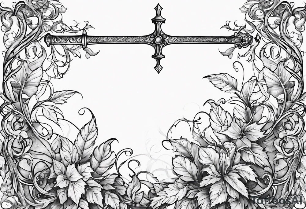 Leafy vines with sword tattoo idea