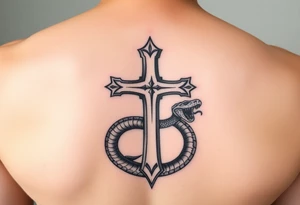 A cross slaying the snake tattoo idea