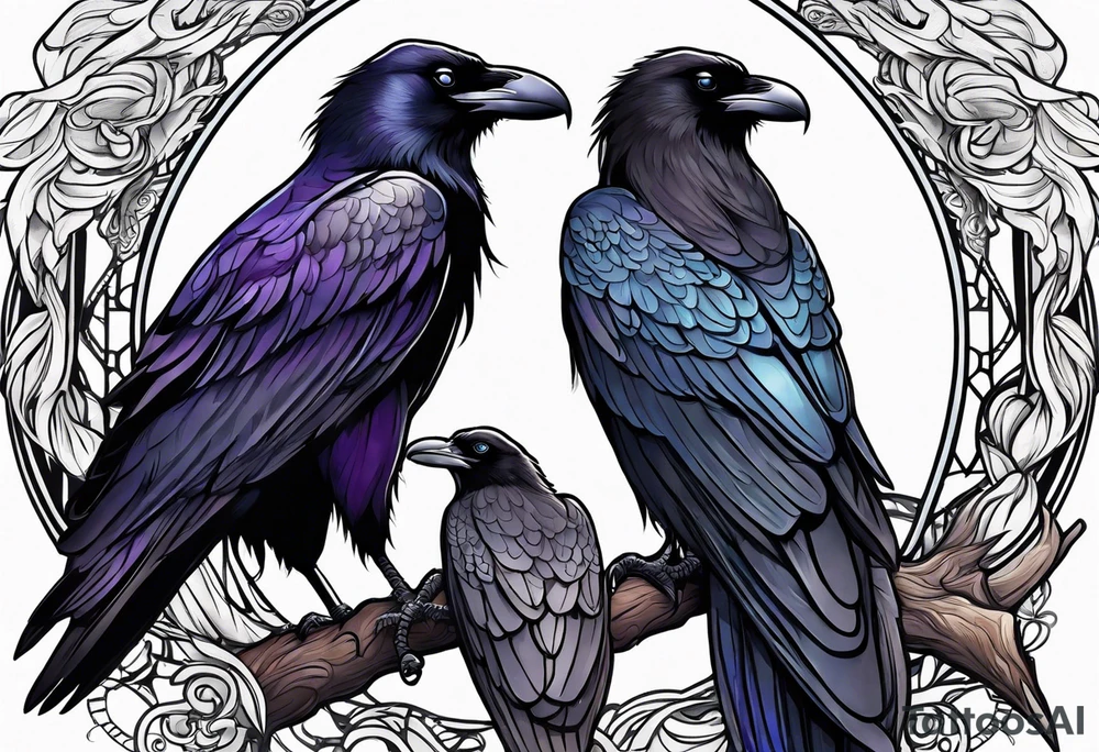 raven dad and osprey mother raising a family tattoo idea