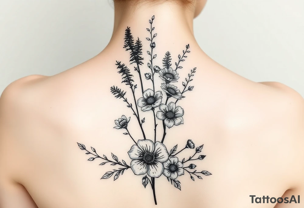 Northern woods with wild flowers tattoo idea