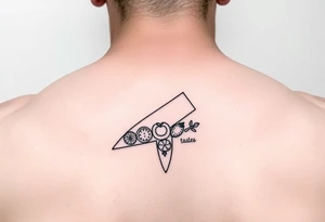 geometric fine line tattoo of a chefs knife with visual representation of the 5 tastes tattoo idea