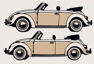 VW beetle convertible, side profile, top-down, modern, linework, minimal, no shadow or solid shading, brown linework tattoo idea