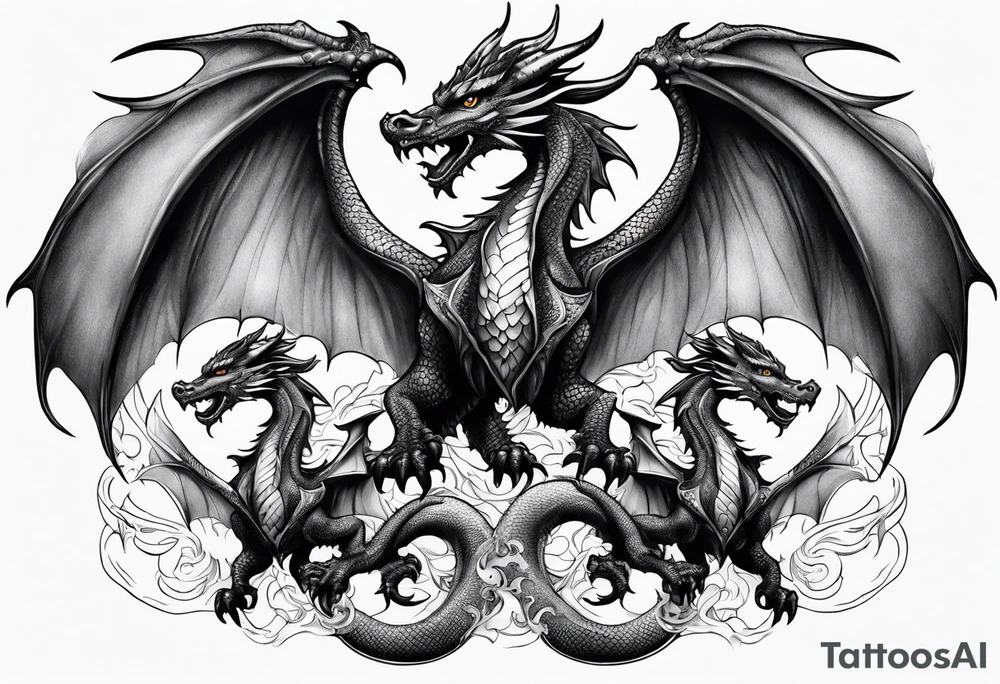 Four dragons with wings spread tattoo idea