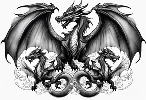 Four dragons with wings spread tattoo idea