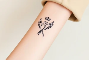 Minimal phoenix and crown fine lines tattoo idea