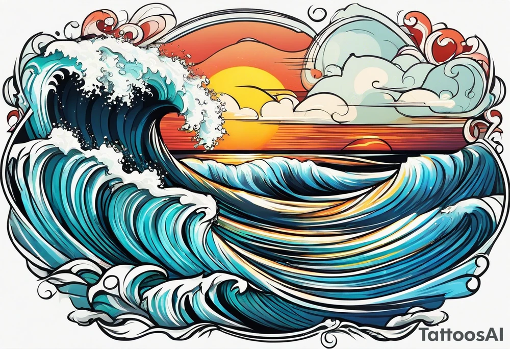 Sun and waves with a surf. tattoo idea