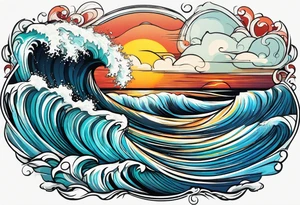 Sun and waves with a surf. tattoo idea