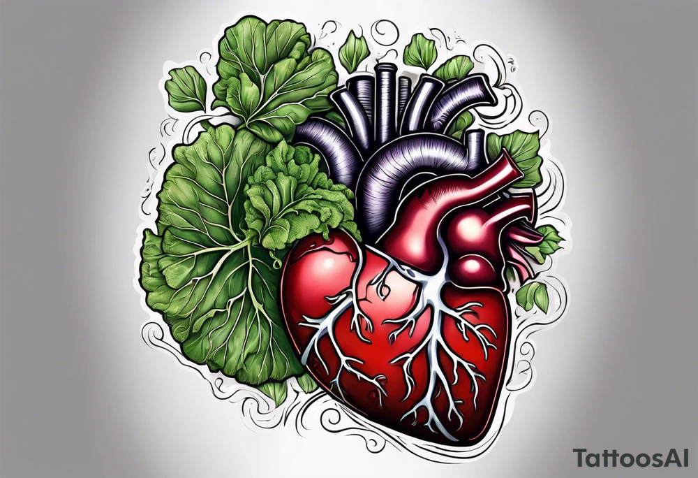 Manly Human heart intertwined with cabbage leaves and the word “survivor” tattoo idea