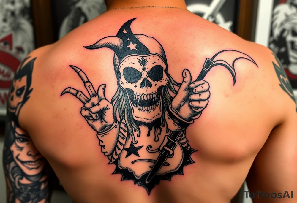 The wraith
Riddle box
Carnival of Carnage
The ringmaster
The grear milenko
The amazing jeckel brothers
Hells pit
Bang pow boom
The mighty death pop
Fearless fred fury
Yum yum bedlam
 Colorful full arm sleeve tattoo desgin tattoo idea