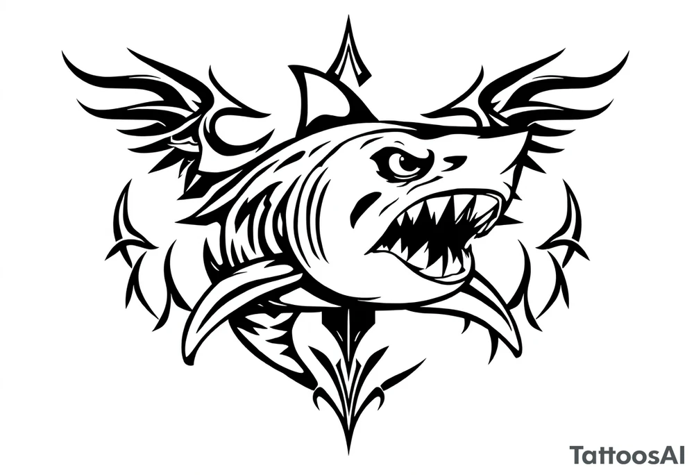 Masculine strong shark flowing tattoo idea