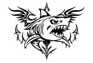 Masculine strong shark flowing tattoo idea