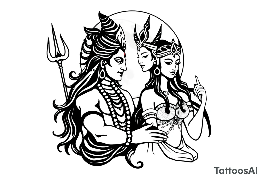 Lord Shiva, Godess Kali, Godess Lilith Together with the moon in the background tattoo idea