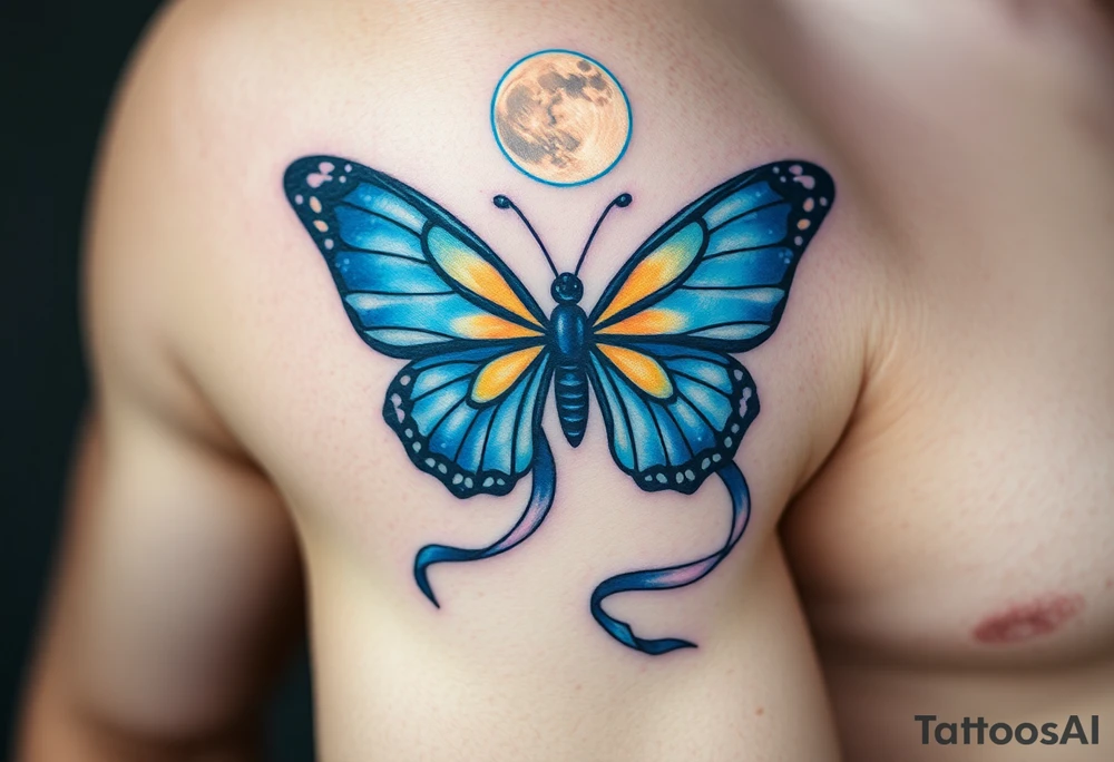 ethereal butterfly with flowing silk ribbons in moonlight tattoo idea