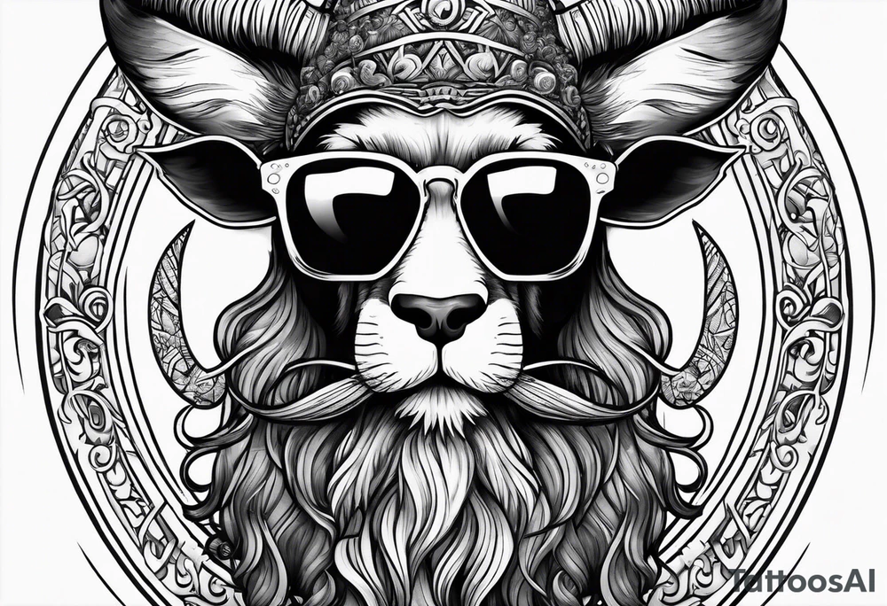 capricorn with beard and sunglasses tattoo idea