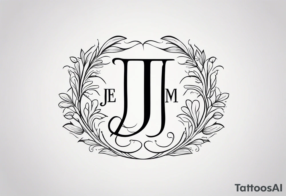 Monogram design that is simple and text only with the letters J E and M all caps tattoo idea