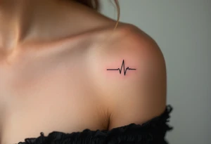 A simple black EKG line with a small white cross at the end, symbolizing strength through faith tattoo idea