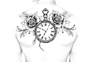 Female full sleeve black and white Mandela floral pocket watch tattoo idea