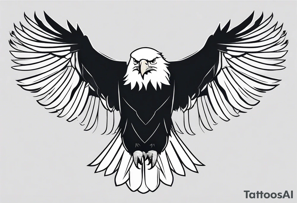 bald eagle with its wings spread, very simple line design tattoo idea