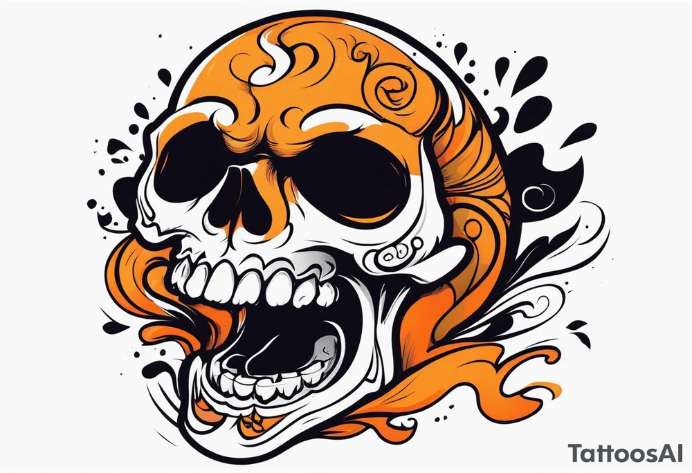 skull laughing black and orange tattoo idea
