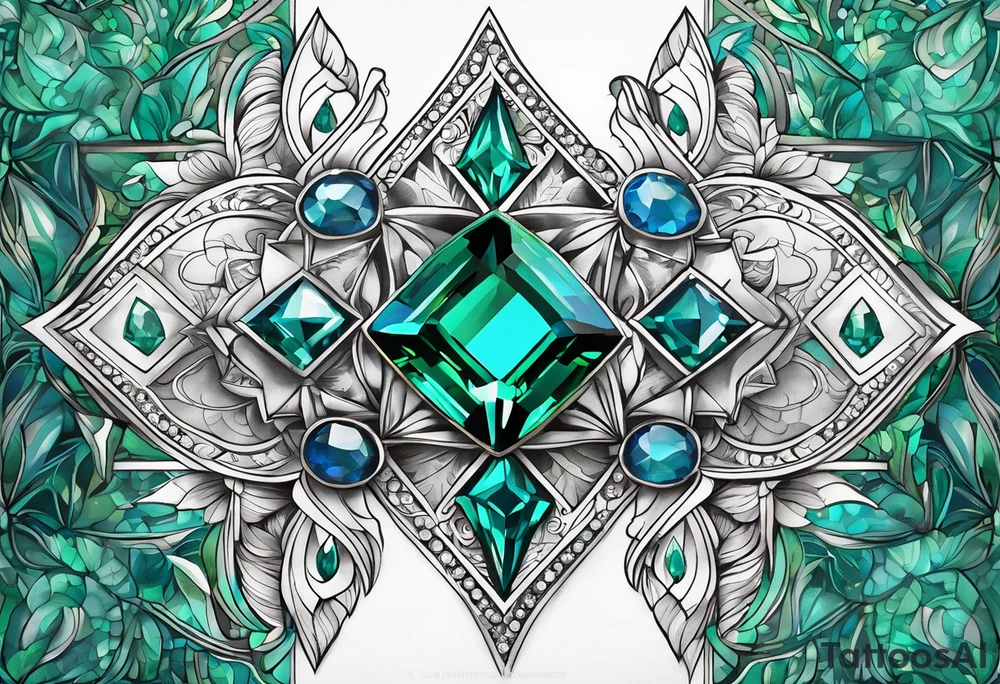 emerald gem, 2 sapphire gems, turquoise gem tattoo idea