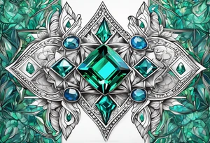 emerald gem, 2 sapphire gems, turquoise gem tattoo idea