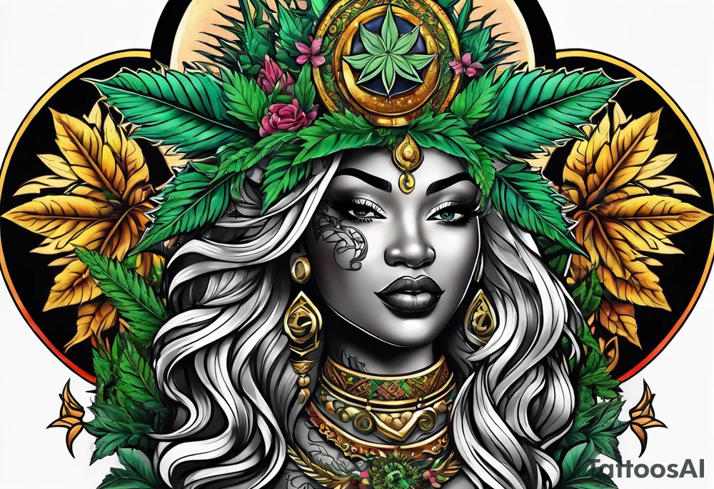 Black Goddess of marijuana tattoo idea