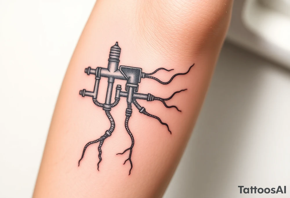 System of pipes that transitions into veins of forearm tattoo idea