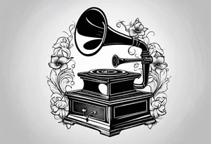 vintage theme gramophone tattoo idea