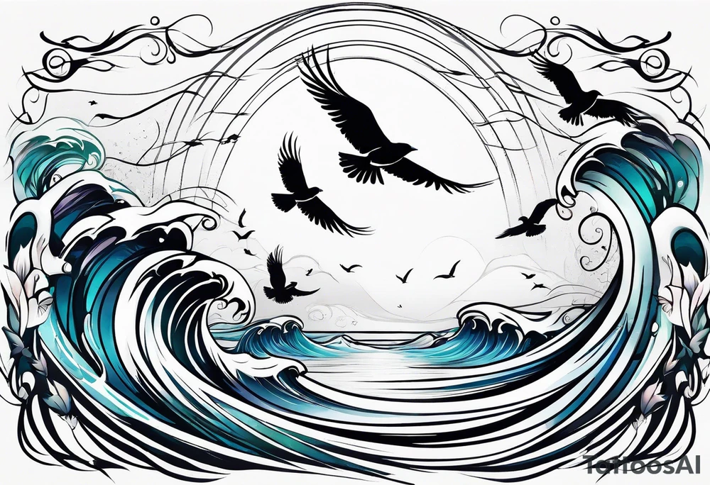 calm sea with birds tattoo idea