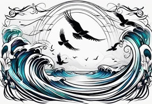 calm sea with birds tattoo idea