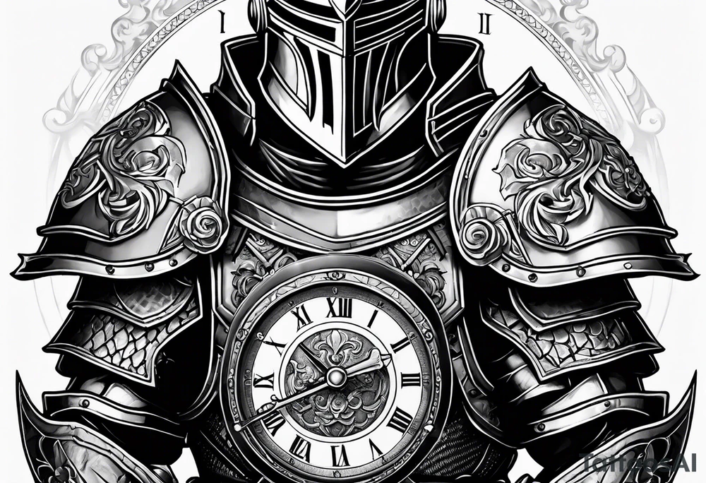 knight in heavy armor with clock tattoo idea
