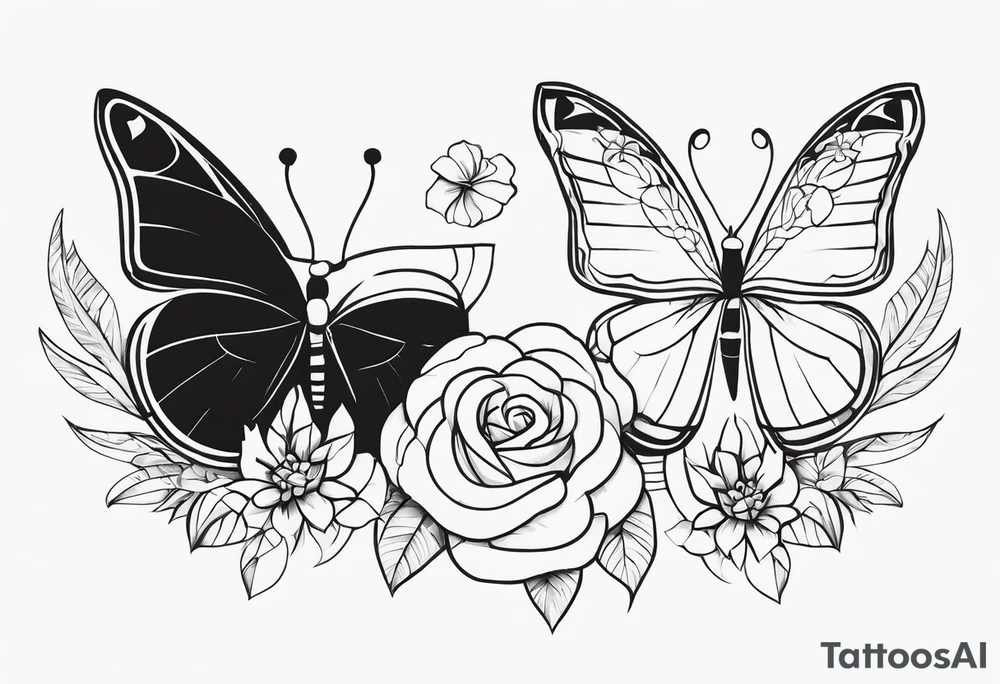 Butterflies with flowers & snake tattoo idea