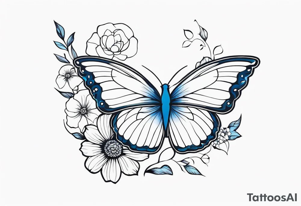 Flowers butterfly blue bird tattoo idea