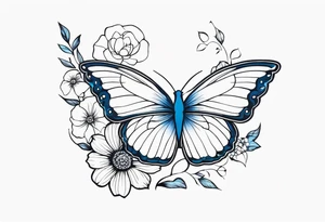 Flowers butterfly blue bird tattoo idea