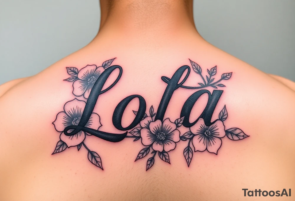 The name Lola  with flowers and 01-10-2024 tattoo idea