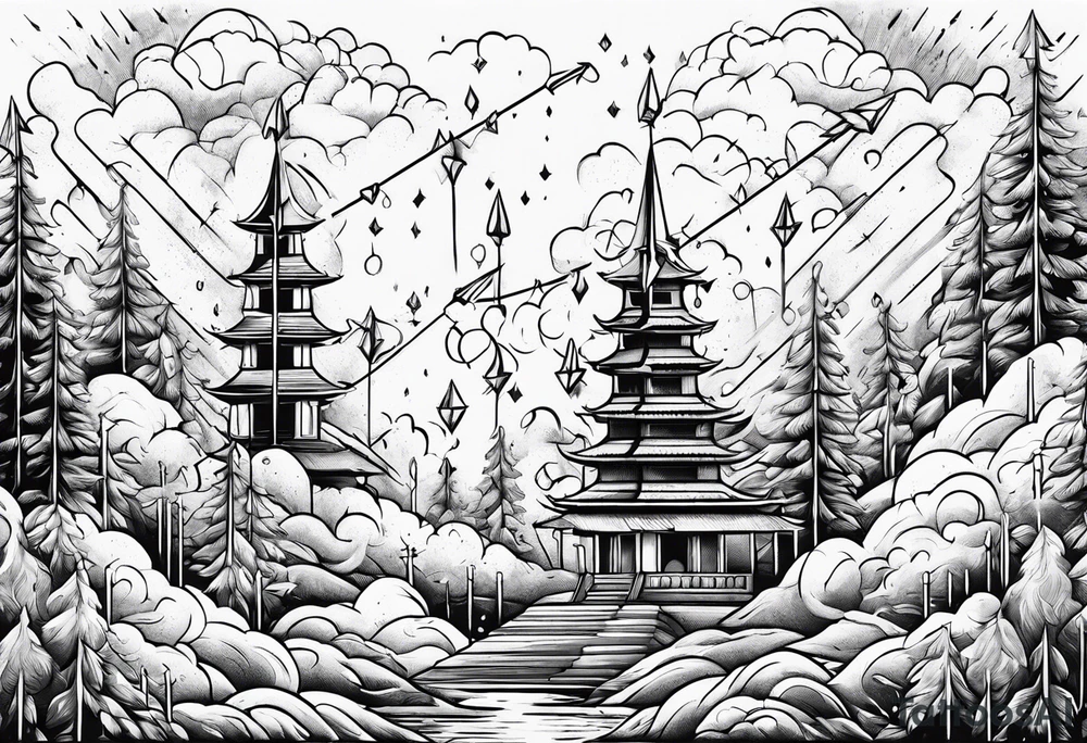 flaming arrows raining down from sky tattoo idea