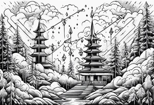 flaming arrows raining down from sky tattoo idea