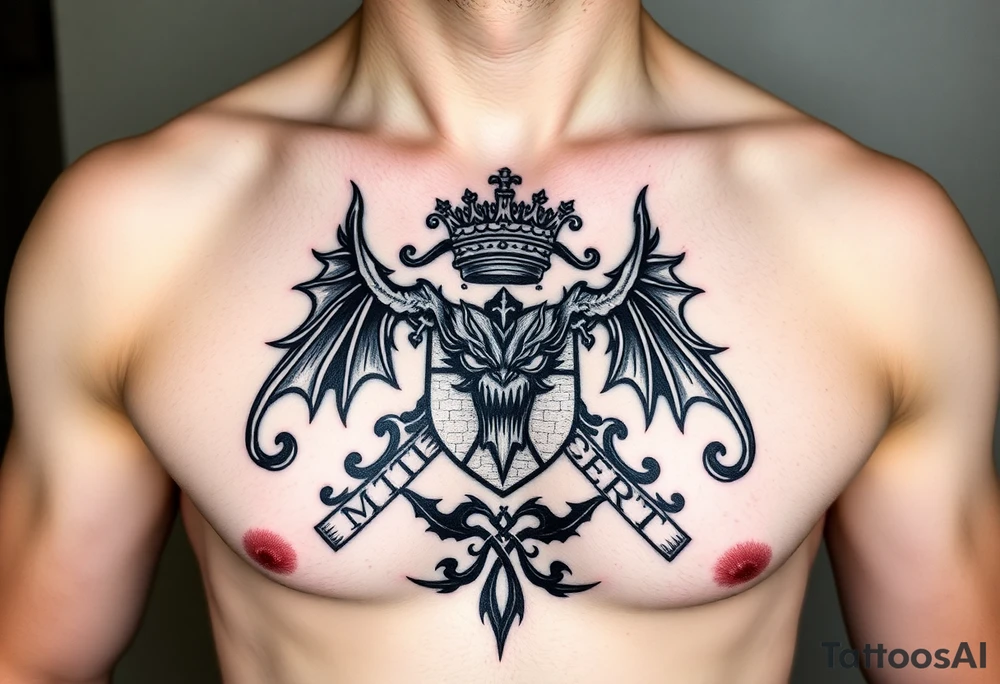 Smith family crest from Ireland with dark and brutally Demonic features for a full chest tattoo tattoo idea