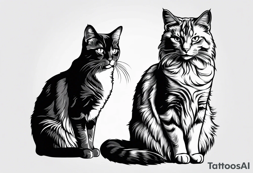 Two cat silhouettes. One gray and one fully black tattoo idea