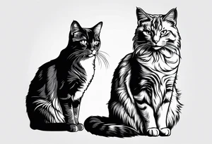 Two cat silhouettes. One gray and one fully black tattoo idea