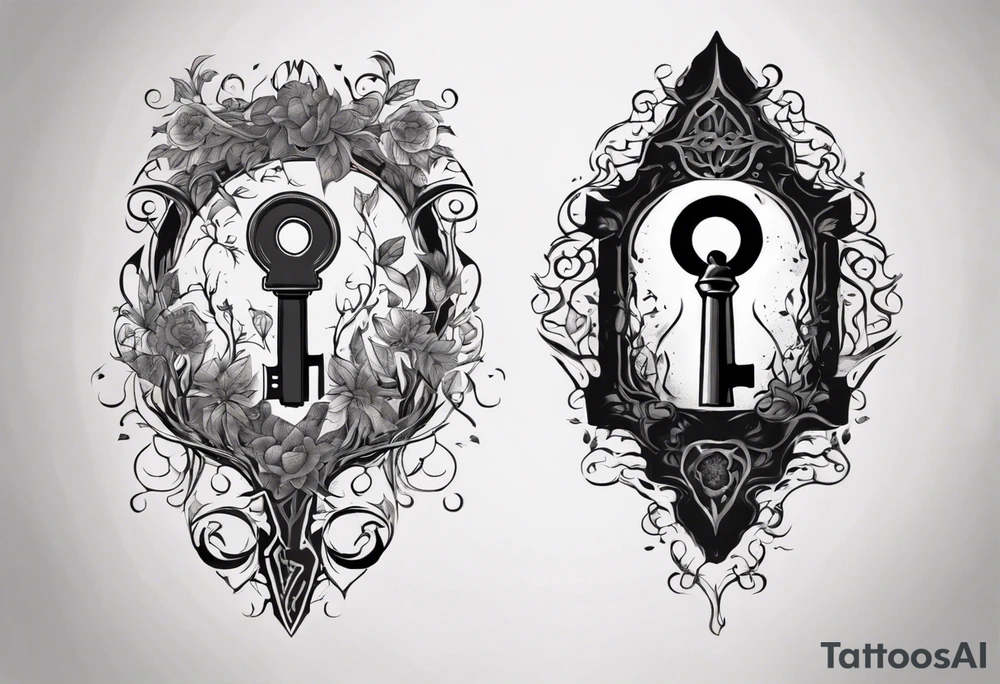 an intricate keyhole surrounded by elements like vines, and Inside the keyhole, incorporate personal symbols or imagery that hold significance to the individual. tattoo idea