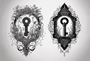 an intricate keyhole surrounded by elements like vines, and Inside the keyhole, incorporate personal symbols or imagery that hold significance to the individual. tattoo idea
