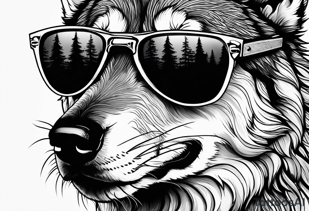Badass wolf wearing sunglasses tattoo idea