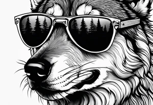 Badass wolf wearing sunglasses tattoo idea