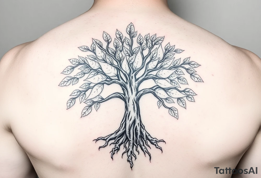 Tree of life lots of leaves with expansive roots 
Vintage looking tattoo idea