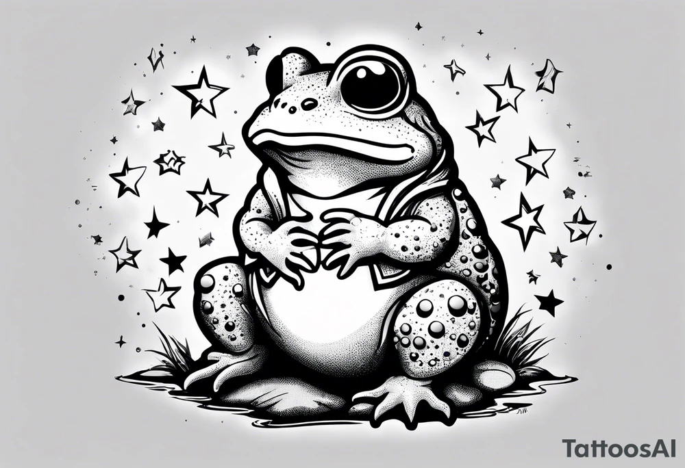 Toad in lab coat pointing at stars smirk tattoo idea