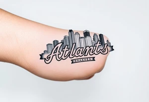 3D layered Atlanta skyline with Atlanta Braves letter logo tattoo idea